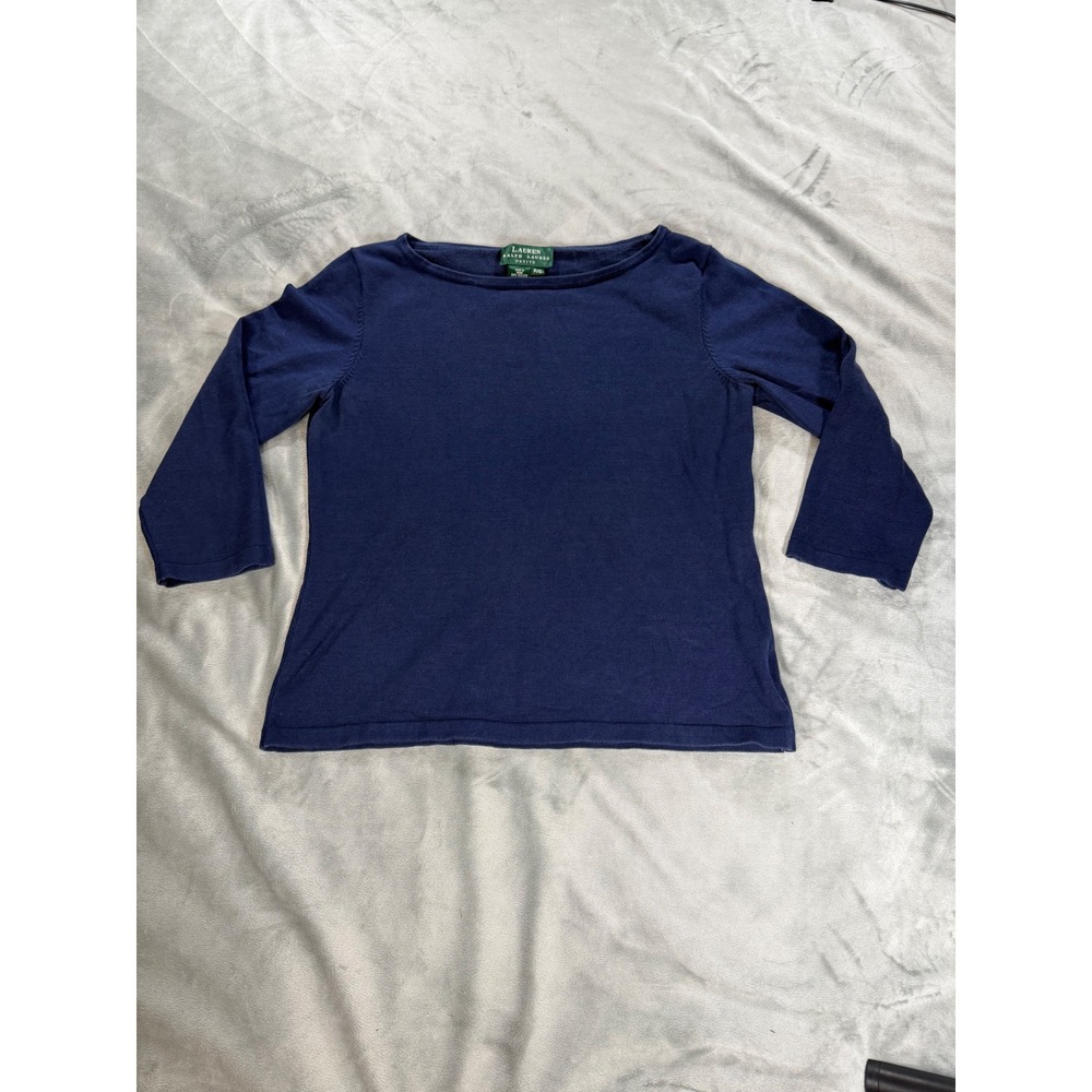 Lauren Ralph Lauren Women Size SP Blue 3/4 Sleeve Silk Blend Shirt Wear